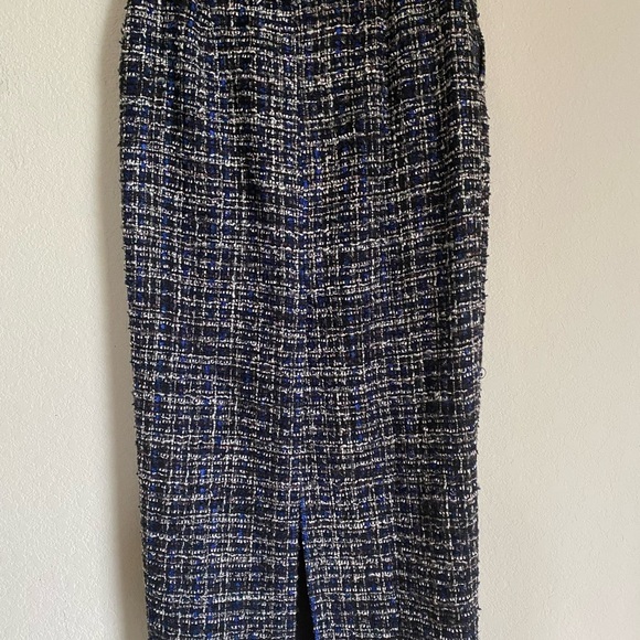 New L'Academie Tweed Office Siren Straight Black Multi Frayed Hem Maxi Skirt S - Picture 11 of 13